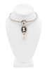 Vintage Silver Crystal Black & White Enamel Portrait Pendant Pearl Drop Choker Necklace