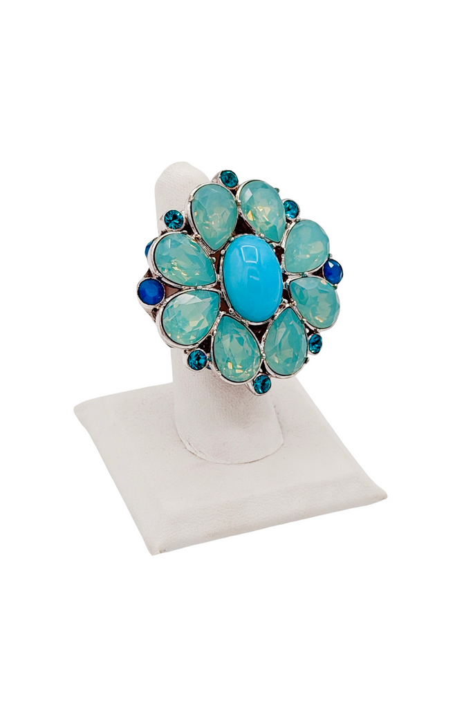 Christian Dior Blue Gemstone Crystal Flower Statement Ring Resort 2008