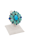 Christian Dior Blue Gemstone Crystal Flower Statement Ring Resort 2008