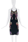 Roberto Cavalli Black Pink Blue Multicolor Beaded Paisley Fringe Dress