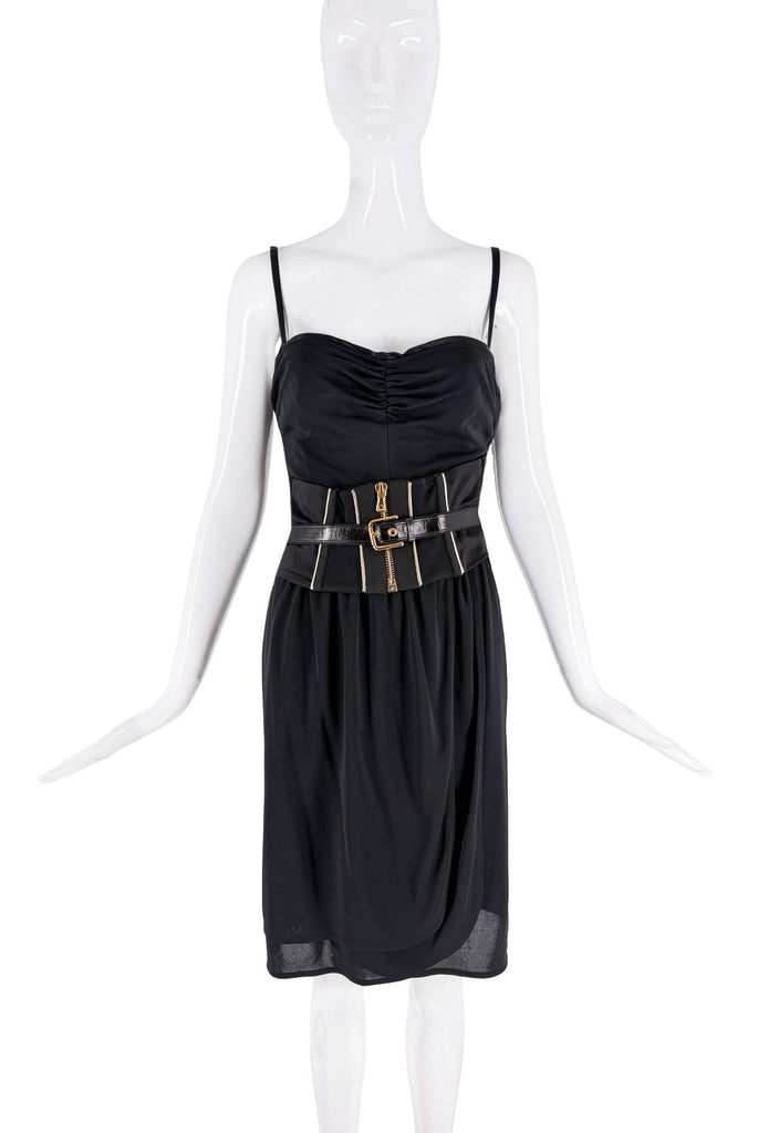 Dolce & Gabbana Black Silk Sheer Patent Leather Belt Bustier Dress