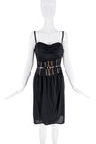 Dolce & Gabbana Black Silk Sheer Patent Leather Belt Bustier Dress