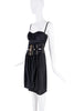 Dolce & Gabbana Black Silk Sheer Patent Leather Belt Bustier Dress