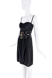 Dolce & Gabbana Black Silk Sheer Patent Leather Belt Bustier Dress