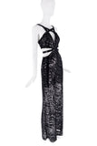 Roberto Cavalli Black Lace Sequin Zebra Print Cut Out Halter Dress Gown