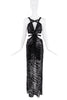 Roberto Cavalli Black Lace Sequin Zebra Print Cut Out Halter Dress Gown