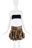 Roberto Cavalli Brown Black Gold Floral Embroidered Ruffle Skirt