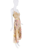 Roberto Cavalli Yellow Pink White Multicolor Floral Cherub Graphic Print Bias Cut Dress