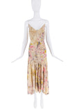 Roberto Cavalli Yellow Pink White Multicolor Floral Cherub Graphic Print Bias Cut Dress