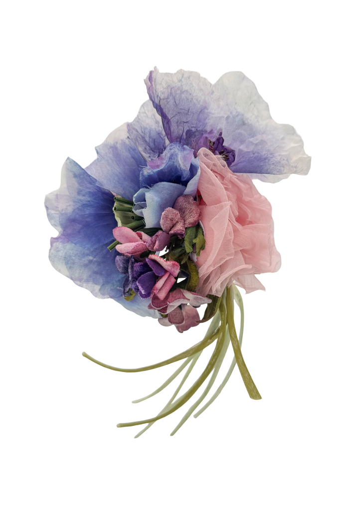 Vintage Blue Purple Pink Green Chiffon Flower Broach Accessory