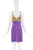 John Galliano Purple Yellow Lace Logo Slip Dress