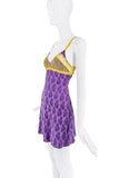 John Galliano Purple Yellow Lace Logo Slip Dress