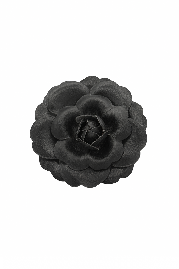 Vintage Black Leather Small Flower Broach Accessory