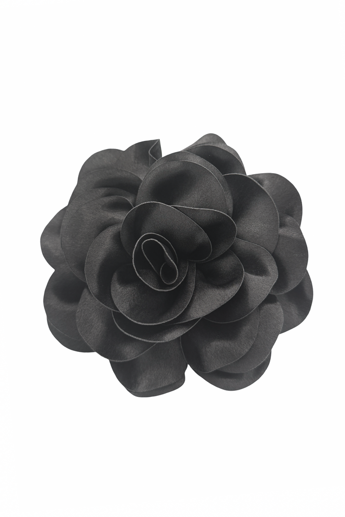 Vintage Black Silk XL Pin Clip Flower Broach Accessory