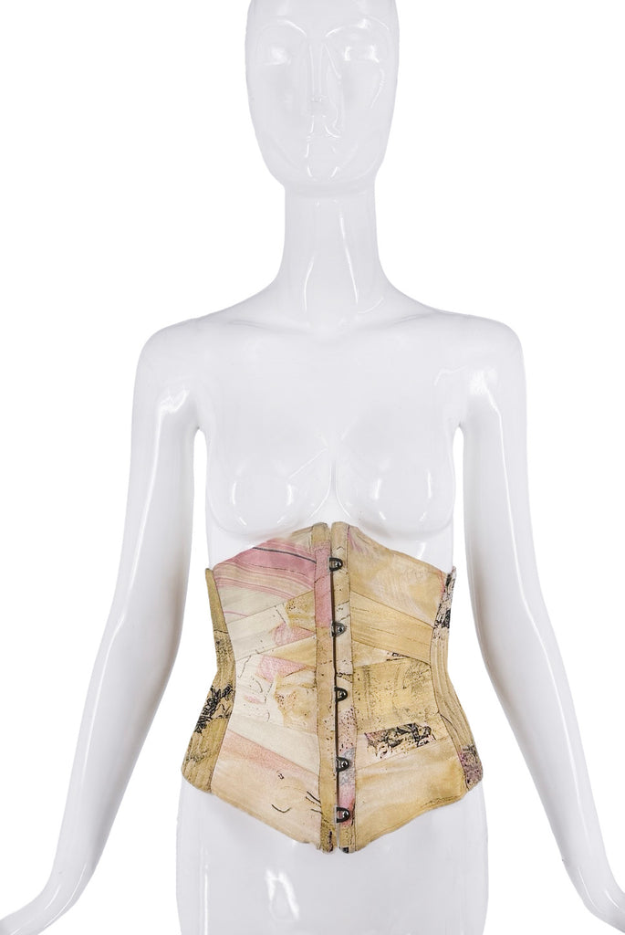 Roberto Cavalli Yellow White Pink Abstract Pattern Waist Corset
