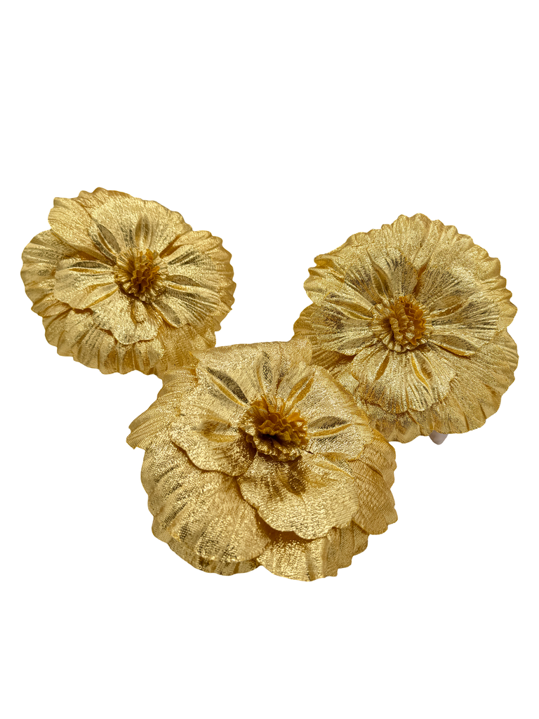 Vintage Gold Metallic Shimmer Flower Broach Accessory