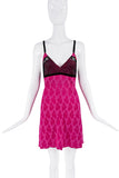 John Galliano Pink Black Lace Flower Print Slip Dress