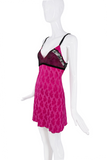 John Galliano Pink Black Lace Flower Print Slip Dress