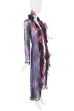 Roberto Cavalli Purple Black Pink Sheer Abstract Print Feather Robe Shawl