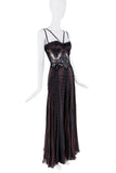 Versace Brown Black Lace Pleated Mesh Cut Out Bustier Dress Gown