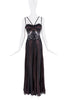 Versace Brown Black Lace Pleated Mesh Cut Out Bustier Dress Gown