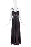 Versace Brown Black Lace Pleated Mesh Cut Out Bustier Dress Gown