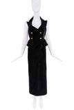 Vivienne Westwood Black Velvet Gold Button Orb Logo Vest & Pencil Skirt Set