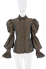 Gianfranco Ferre Brown Metallic Puff Sleeve Collared Blouse Top