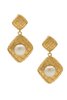 Chanel Gold Pearl Textured Pattern Diamond Drop Earrings
