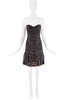 Roberto Cavalli Black Brown Beaded Tiger Pattern Strapless Drop Waist Dress