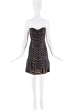 Roberto Cavalli Black Brown Beaded Tiger Pattern Strapless Drop Waist Dress