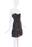 Roberto Cavalli Black Brown Beaded Tiger Pattern Strapless Drop Waist Dress