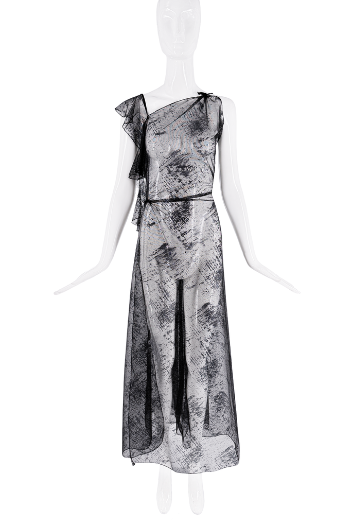RE:Muse Black Sheer Lace Ruffle Patterned Dress Gown