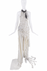 Perception White Cross Stitched Hip Padded Gunmetal Chainmail Collar Shredded Dress Gown