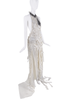 Perception White Cross Stitched Hip Padded Gunmetal Chainmail Collar Shredded Dress Gown