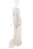 Perception White Sheer Leather Chest Plate Asymmetric Draped Dress Gown