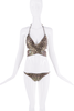 Roberto Cavalli Black Brown Iridescent Cross String Cut Out Bikini Swimsuit