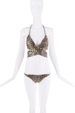 Roberto Cavalli Black Brown Iridescent Cross String Cut Out Bikini Swimsuit