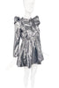 Sonia Rykiel Silver Metallic Gray Ruffle Shoulder Baby Doll Space Dress