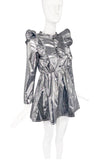Sonia Rykiel Silver Metallic Gray Ruffle Shoulder Baby Doll Space Dress