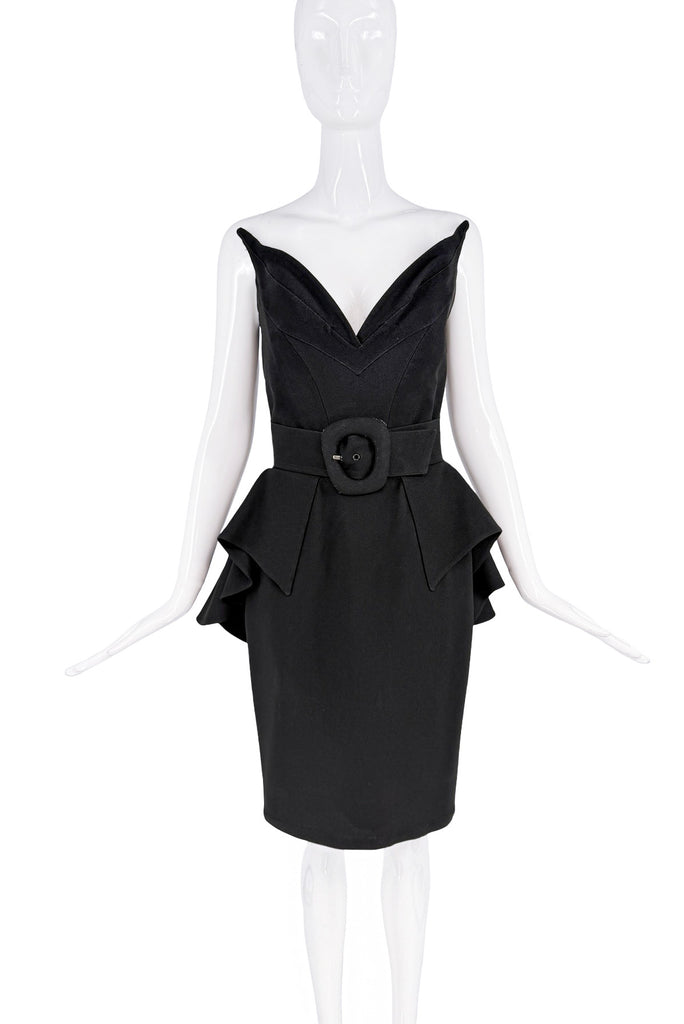 Thierry Mugler Black Vampire Peplum Belt Bustier Corset Dress