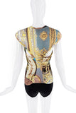 Roberto Cavalli Yellow Blue Multicolor Versailles Violin Print Top SS2003