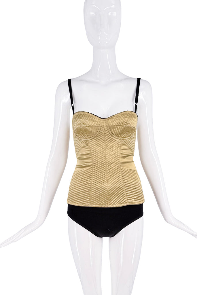 Dolce & Gabbana Gold Stitched Ribbed Bustier Corset Top 2003