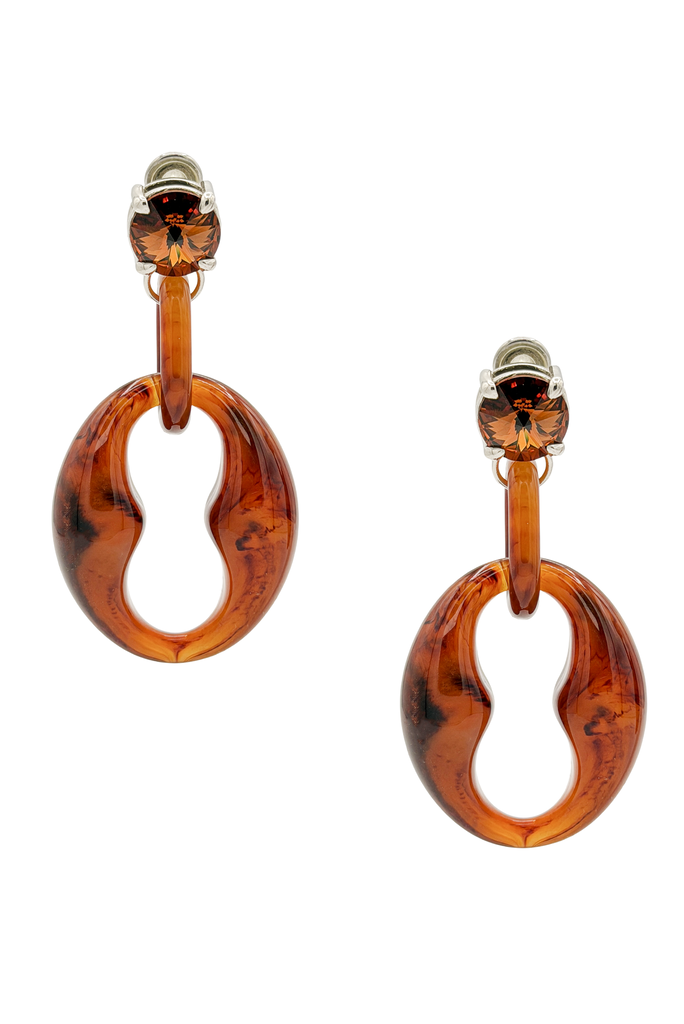 Prada Amber Plexiglass Gemstone Crystal Double Hoop Drop Earrings