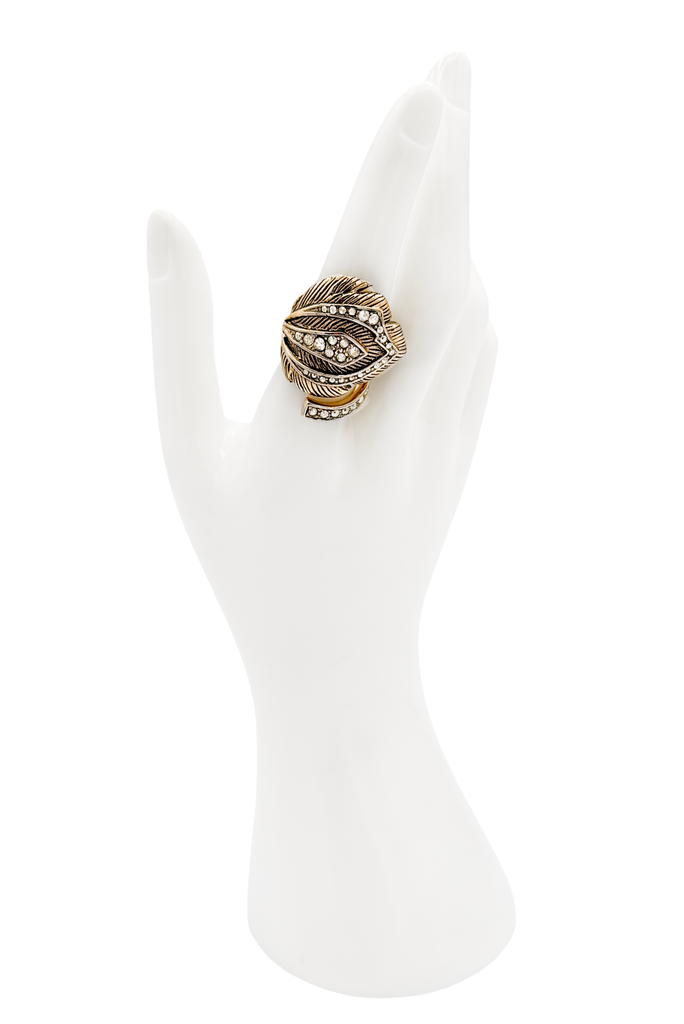 Oscar De La Renta Gold Pavé Crystal Leaf Wrap Ring