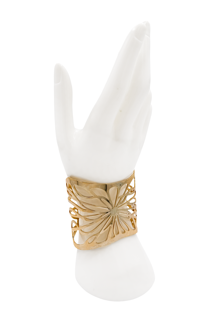 Thierry Mugler Gold Flower Cut Out Slip On Cuff Bracelet
