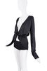 Gucci Black Silk Satin Longsleeve Plunging Neckline Blouse