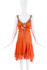 Dolce & Gabbana Orange Sheer Ruffle Lace Flower Bias Cut Dress