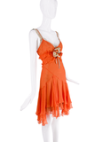 Dolce & Gabbana Orange Sheer Ruffle Lace Flower Bias Cut Dress