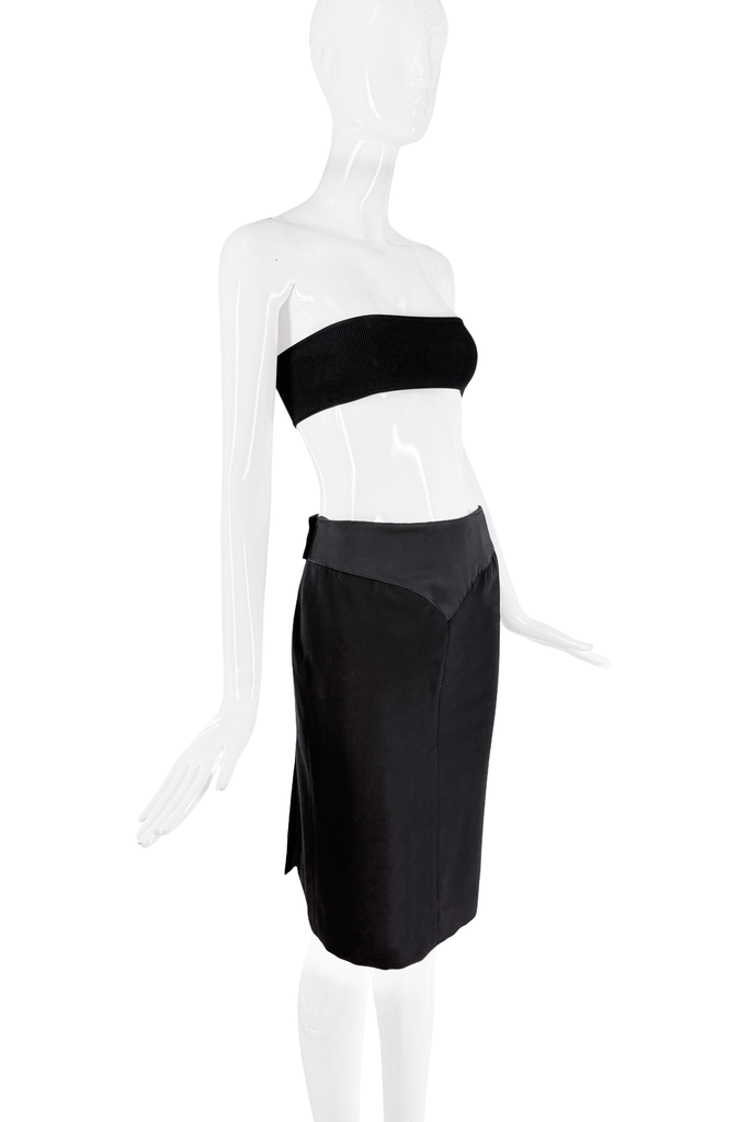 Gucci Black Suede Paneled Wrap Pencil Midi Skirt